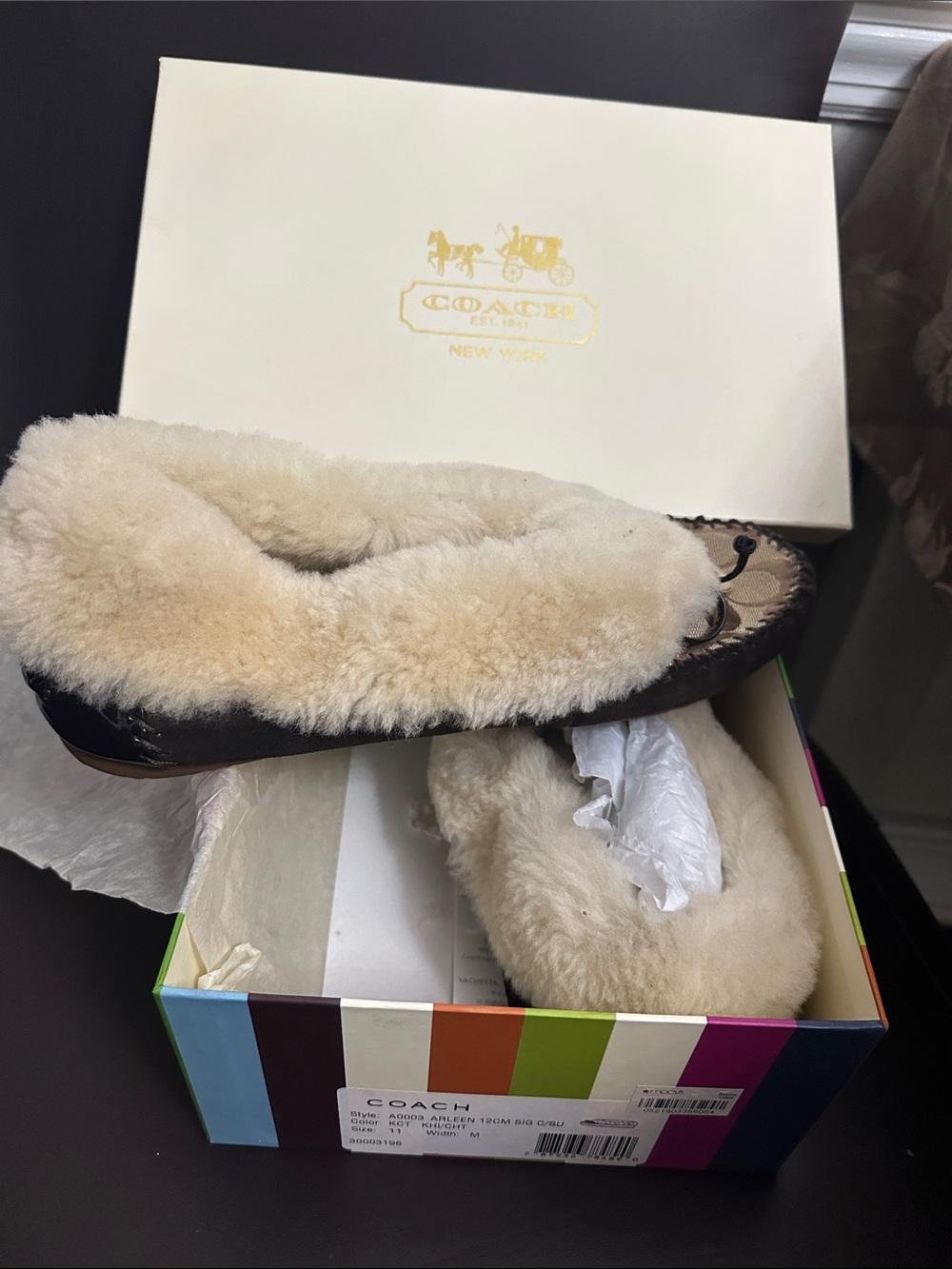 Coach Women's Beige Shearling-Lined Moccasin Slipper - Picture 4 of 5